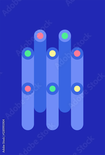 Abstract geometric composition on the isolated background. Three-dimensional tubes ornament