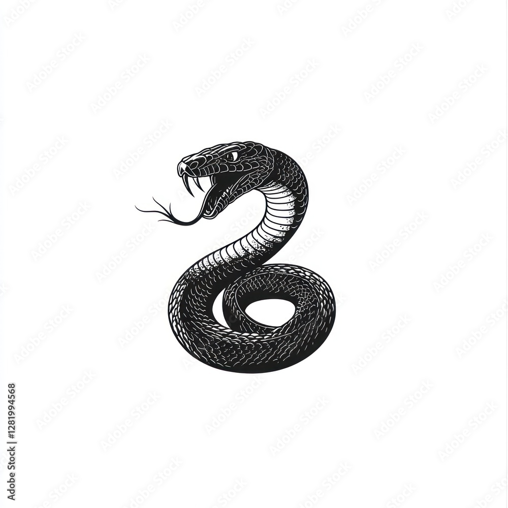 Fototapeta premium A Striking Black Snake Coiled and Ready to Strike