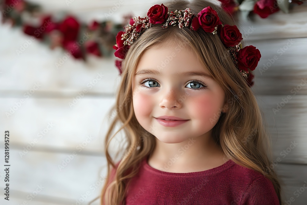Girl, flower crown, smiling, wood, portrait Girl, flower crown, smiling, wood, portrait
