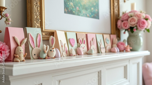 A row of Easter cards on a mantel