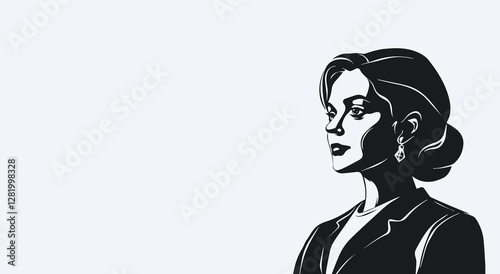 Silhouette of a professional, confident female worker with white space for background design. Women empowerment, women's day.