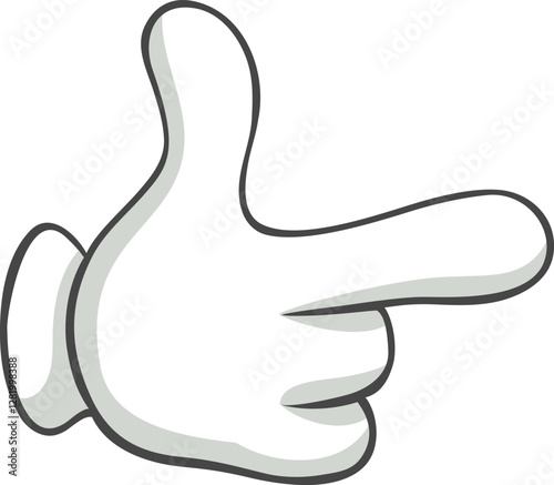 White cartoon hand extending an index finger and pointing right, set against a clean white background, emphasizing direction and communication in a playful, graphic style