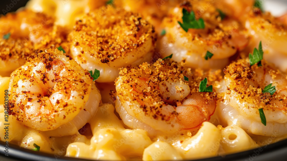 Shrimp Topped Macaroni and Cheese with Crispy Breadcrumbs Delight Shrimp Topped Macaroni and Cheese with Crispy Breadcrumbs Delight