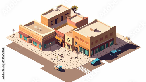 Santa Fe Architecture in Isometric View.eps