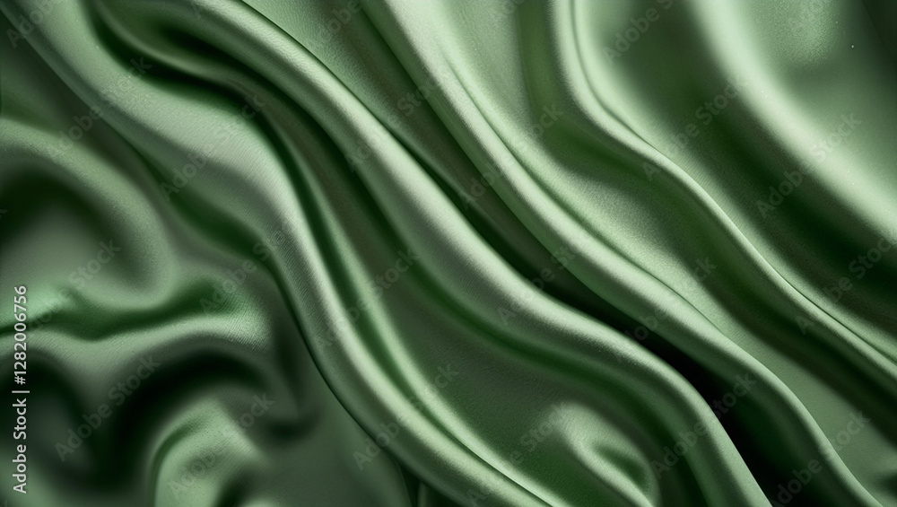 Obraz premium Green Silk Fabric Background, top view of Smooth and Elegant Satin Luxury, Cloth Texture. Abstract Backdrop for Luxury Products, Jewelry or Fashion with copy space.