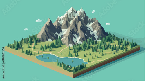Teton National Park in 3D Isometric Art.eps