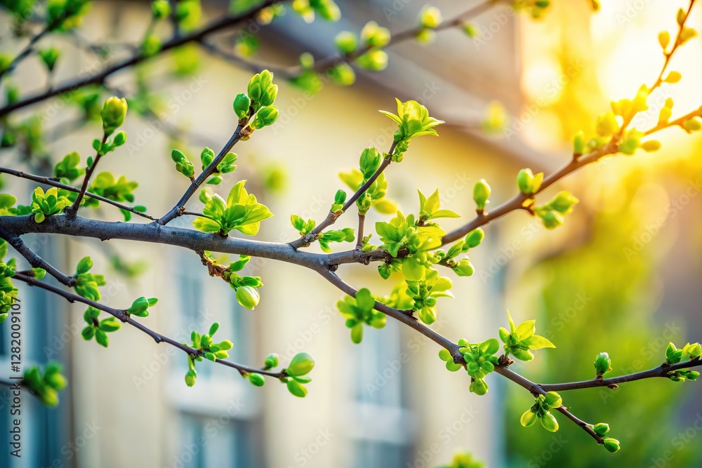 Awakening architecture, delicate spring buds. Awakening architecture, delicate spring buds.