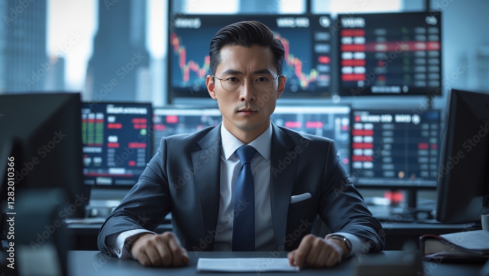Business professional analyzing stock market trends in a modern office environment in the afternoon Business professional analyzing stock market trends in a modern office environment in the afternoon