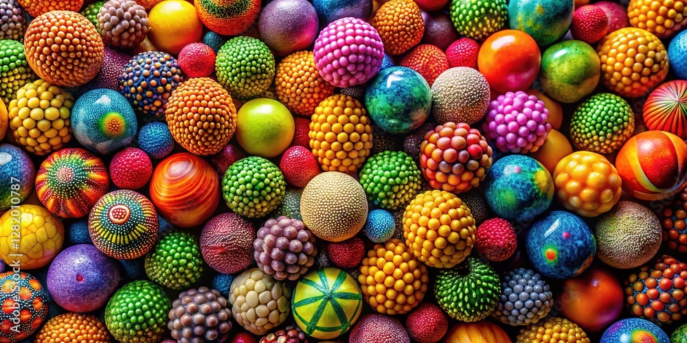Fototapeta premium Close-up, colorful spheres; food photography. Abstract art using multi-colored balls.