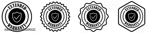 Extended warranty icon set collection on white background. Warranty badge symbol with checkmark. Seal of extended warranty protection. Certified emblem for warranty service. Vector illustration 