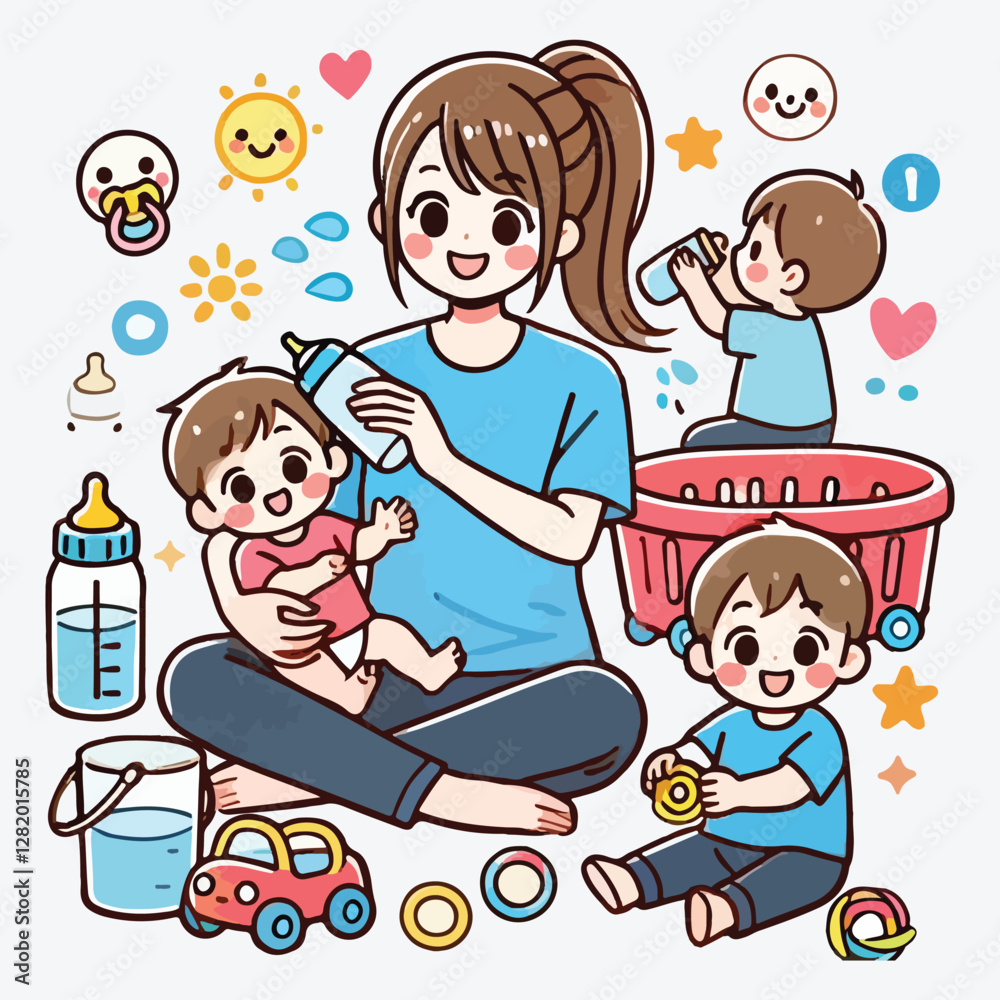 Motherhood and child care concept stock illustration Motherhood and child care concept stock illustration