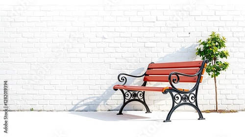 Wallpaper Mural Tranquil Park Bench on White Brick Torontodigital.ca