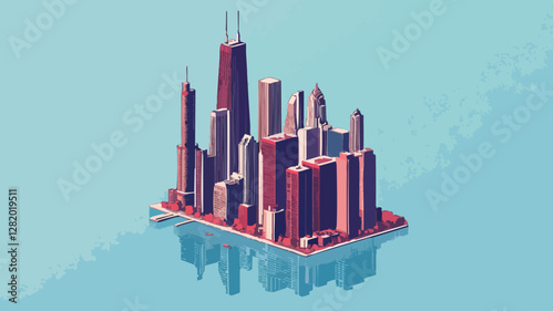 Chicago Skyline in Isometric Perspective