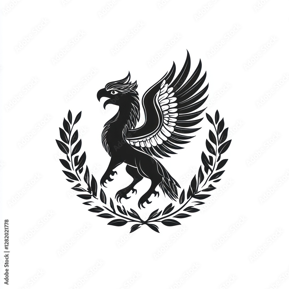 Obraz premium A majestic griffin emblem surrounded by laurel leaves