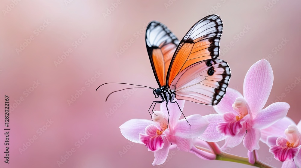 exotic butterfly perched A vibrant orange butterfly perched delicately on a blooming pink orchid, showcasing nature's beauty and harmony. exotic butterfly perched A vibrant orange butterfly perched delicately on a blooming pink orchid, showcasing nature's beauty and harmony.