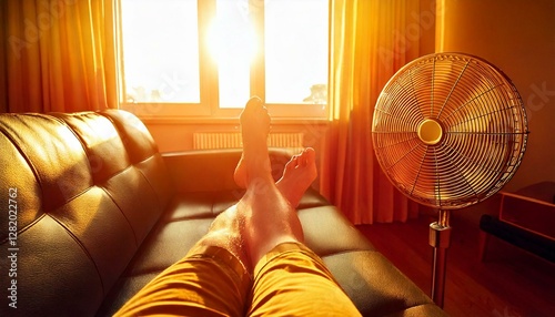 pernas de pessoa relaxando em casa, conceito calor, aquecimento, aconchegante - Generated Image