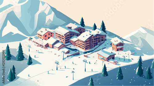 La Plagne Ski Resort in Isometric View