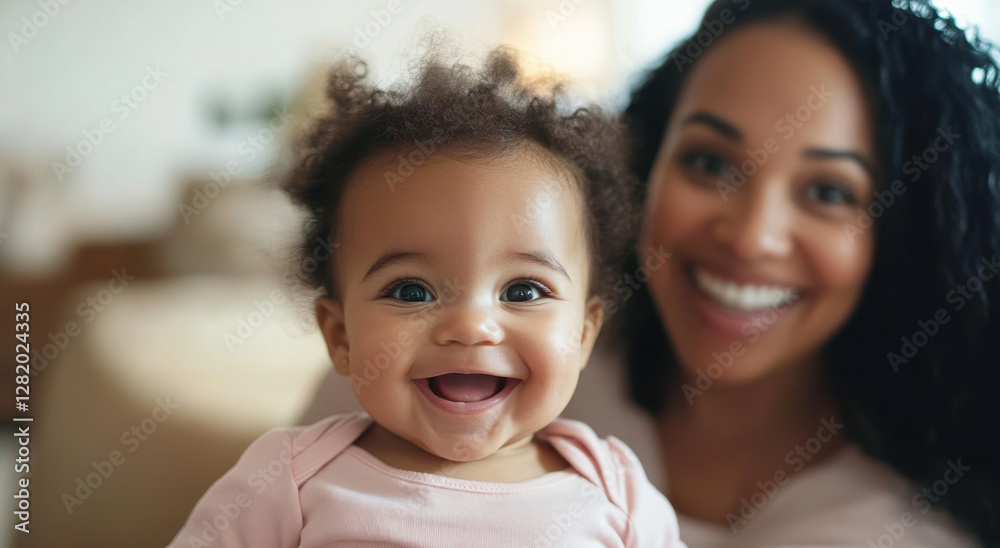 A joyful toddler girl laughs while being held by her smiling mother in a warm and inviting living room during a sunny afternoon A joyful toddler girl laughs while being held by her smiling mother in a warm and inviting living room during a sunny afternoon