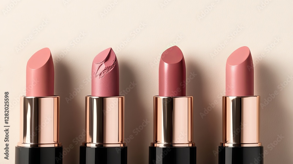 Four lipstick swatches in various pink and beige shades, beauty and makeup concept Four lipstick swatches in various pink and beige shades, beauty and makeup concept