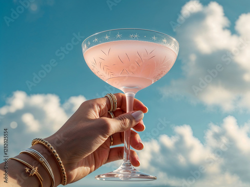 Cheers to Summer: Cocktail in Hand Against Blue Sky