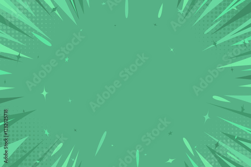 Retro green comic book background. Modern creative pop art halftone style background with stars and decorative circles