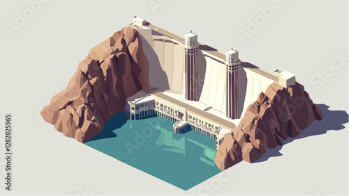 The Hoover Dam in Isometric View