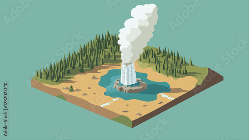 Yellowstone’s Old Faithful in Isometric View
