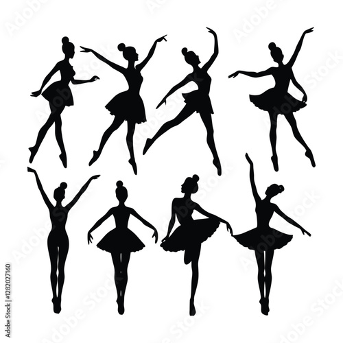  realistic ballet dancer silhouettes on a white background