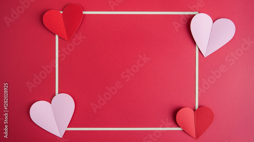 Romantic valentines day red pink hearts paper frame background top love on transparent background