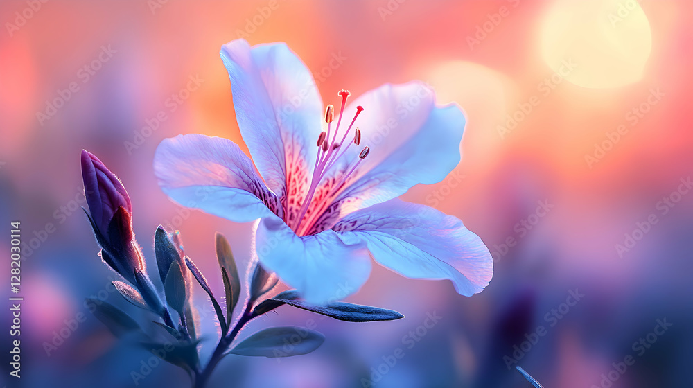 A detailed macro shot of a single azalea bloom, capturing its soft petals and vivid colors A detailed macro shot of a single azalea bloom, capturing its soft petals and vivid colors