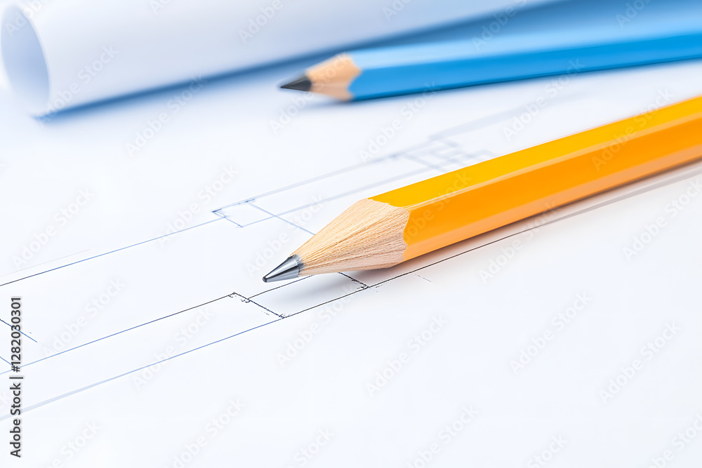 Drafting a detailed floor plan with vibrant pencils for precision. Design and construction in progress. Architecture at its finest, focused on the blueprints. Drafting a detailed floor plan with vibrant pencils for precision. Design and construction in progress. Architecture at its finest, focused on the blueprints.
