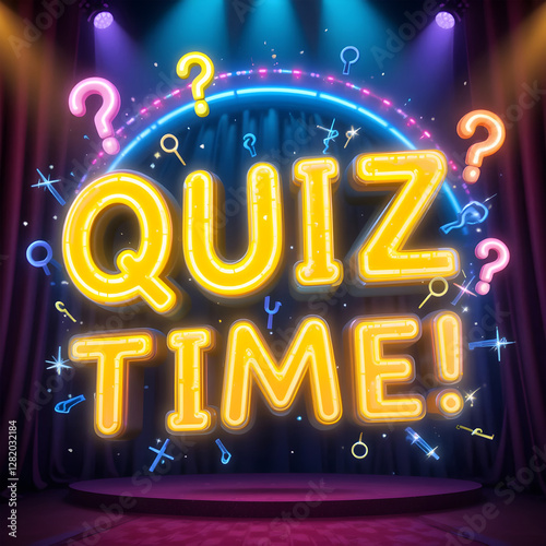 Wallpaper Mural Quiz Time Neon Sign on Stage. Torontodigital.ca