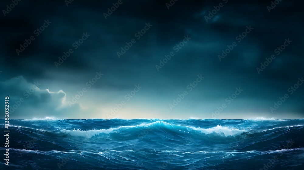Fototapeta premium Dramatic ocean waves under a stormy sky, capturing the power of nature's elements at dusk