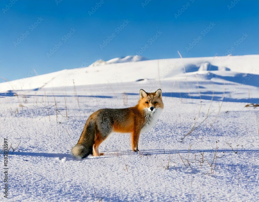 Fototapeta premium GeneraTitle: Wild Fox Standing in a Snow-Covered Landscape