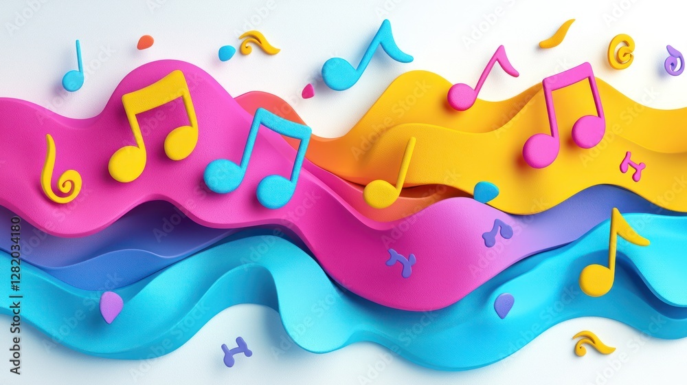 Colorful musical notes flowing on waves; abstract music background for website or print Colorful musical notes flowing on waves; abstract music background for website or print