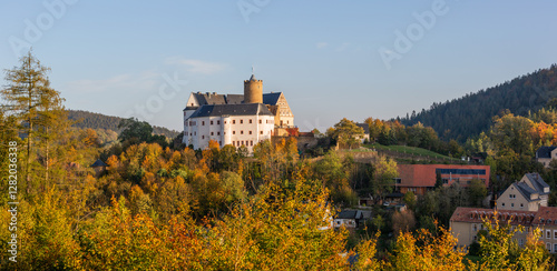 View of Scharfenstein castle in the Ore Mountains, Germany photo