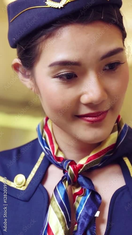 Cabin crew or air hostess working in airplane . Airline transportation and tourism concept. Cabin crew or air hostess working in airplane . Airline transportation and tourism concept.