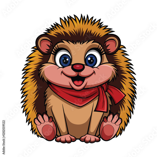 A vector illustration of a lively pet hedgehog with big, bold colors. The hedgehog is sitting upright