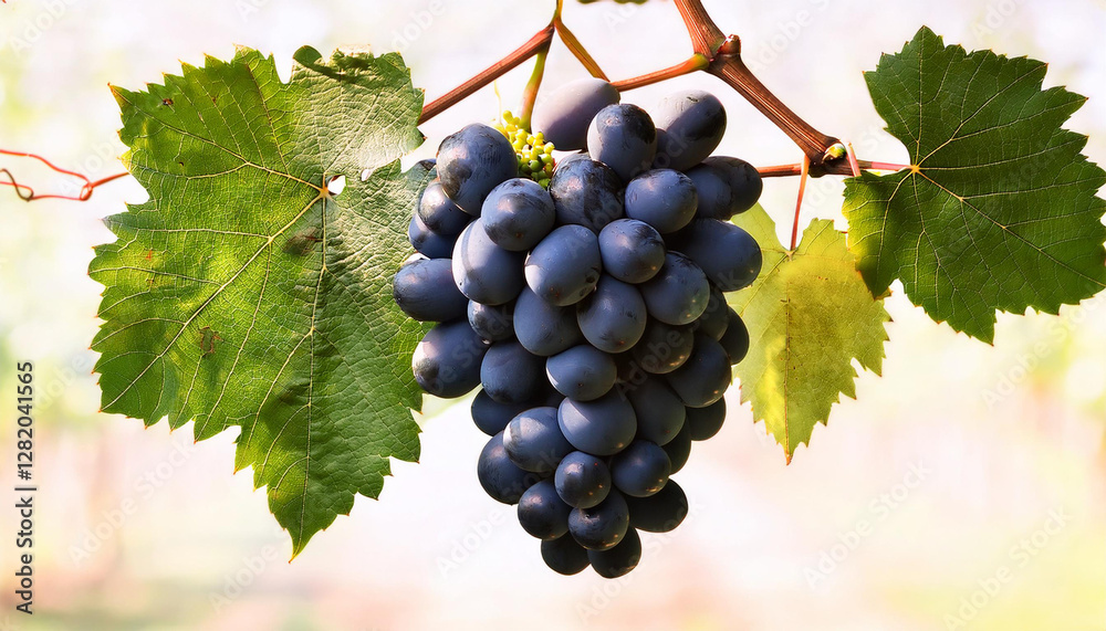 Fototapeta premium fresh black grapes on vine with green leaves