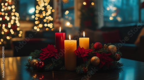 Coptic Christmas celebrations are made warm and inviting with festive decorations and candles photo