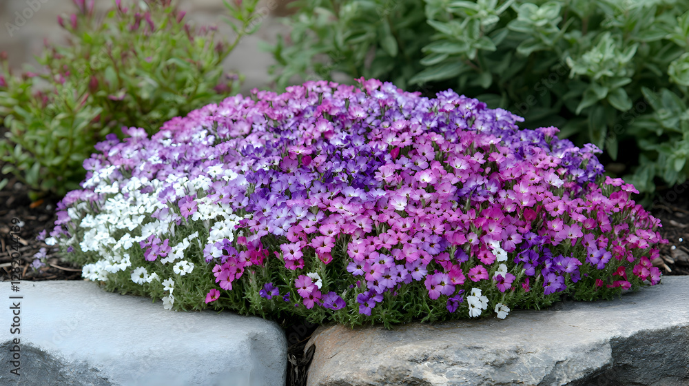 Fototapeta premium A lush patch of statice flowers in shades of purple, white, and pink, adding a whimsical touch to the garden