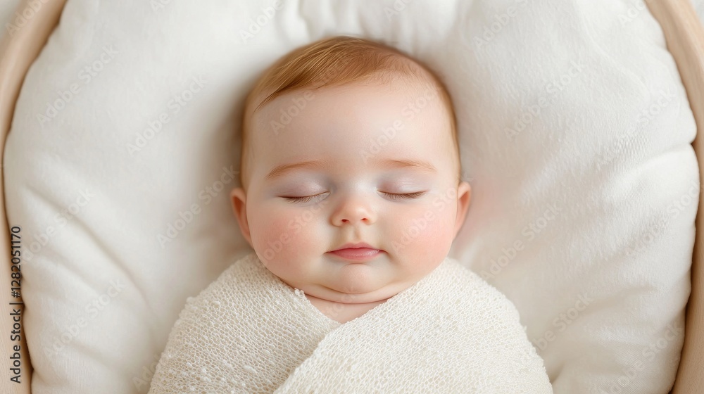 Baby Sleeping in Cradle, Peaceful Nap, Neutral Color Scheme, Studio Shot, Perfect for Nursery Decor Baby Sleeping in Cradle, Peaceful Nap, Neutral Color Scheme, Studio Shot, Perfect for Nursery Decor