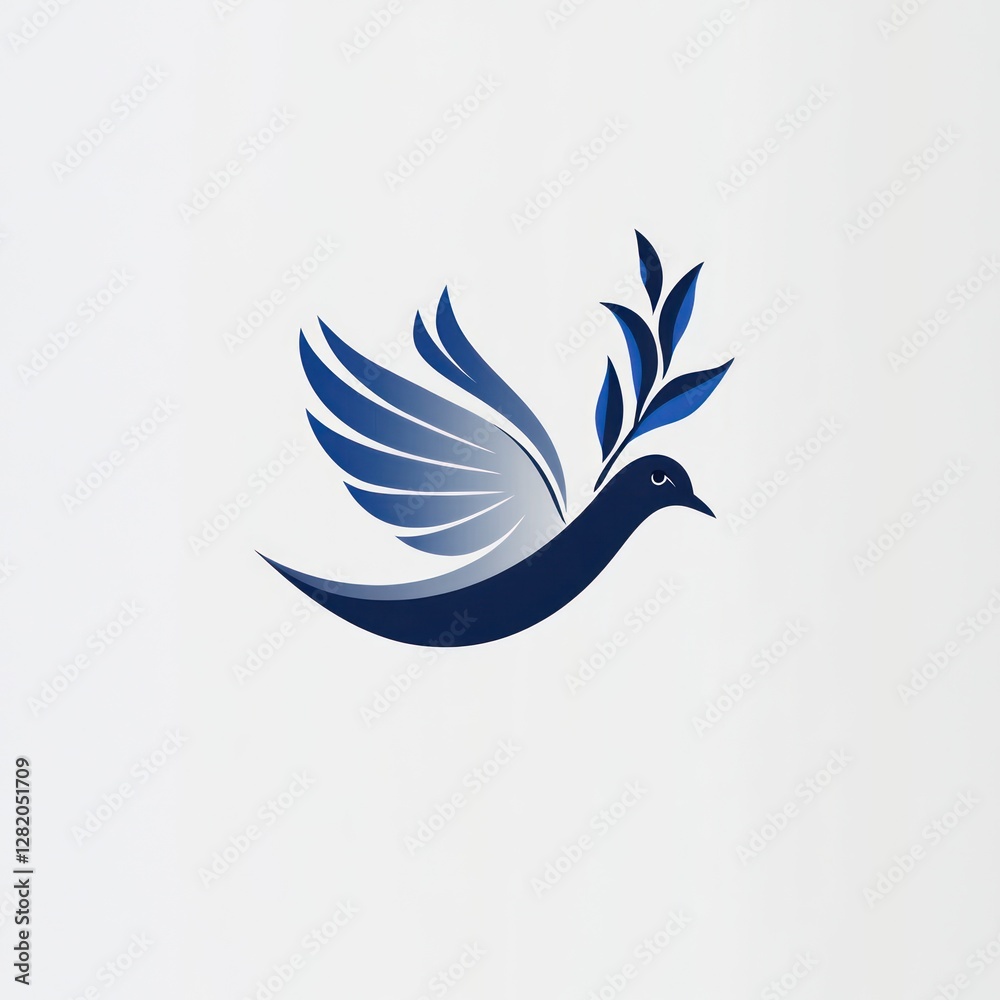 Fototapeta premium Blue Dove Soaring With Olive Branch Symbol