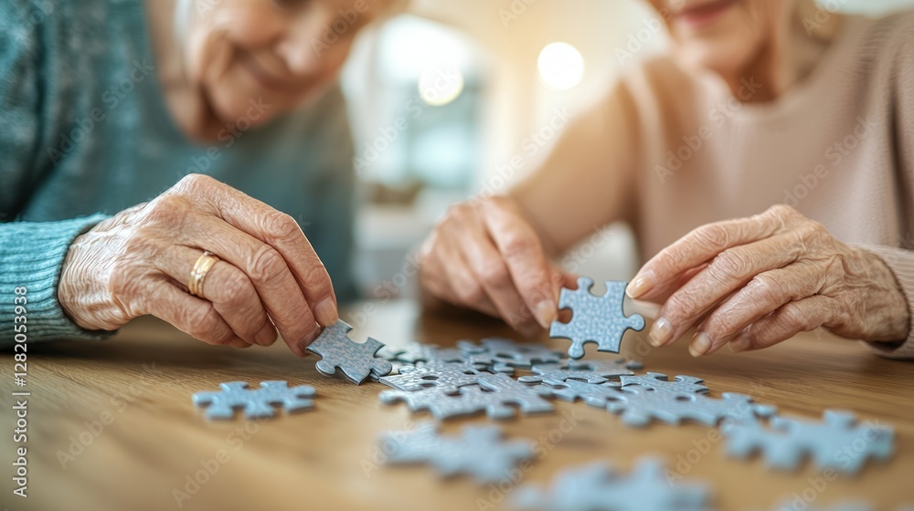 Two people doing jigsaw puzzle. Two people doing jigsaw puzzle.