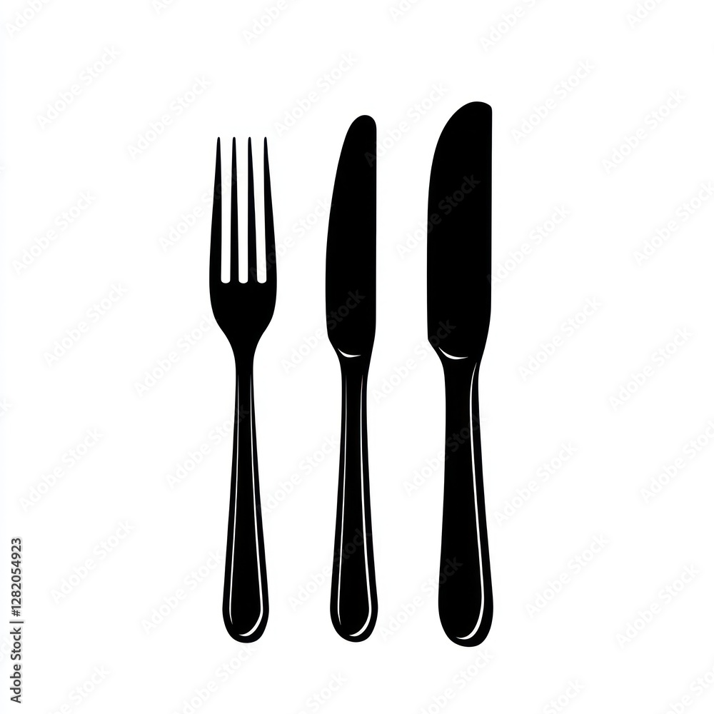 Simple Black Fork Knife Utensil Set Illustration Simple Black Fork Knife Utensil Set Illustration