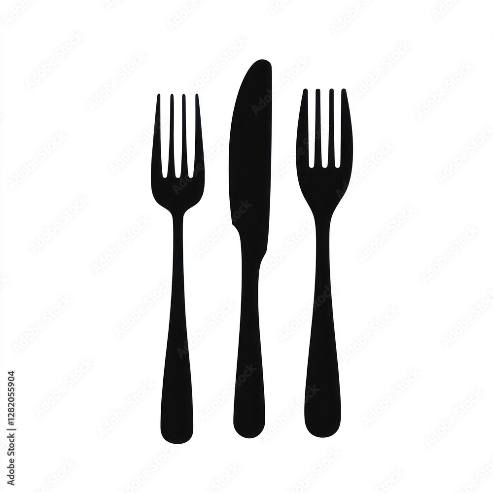 Black silhouette of a fork knife and fork Black silhouette of a fork knife and fork