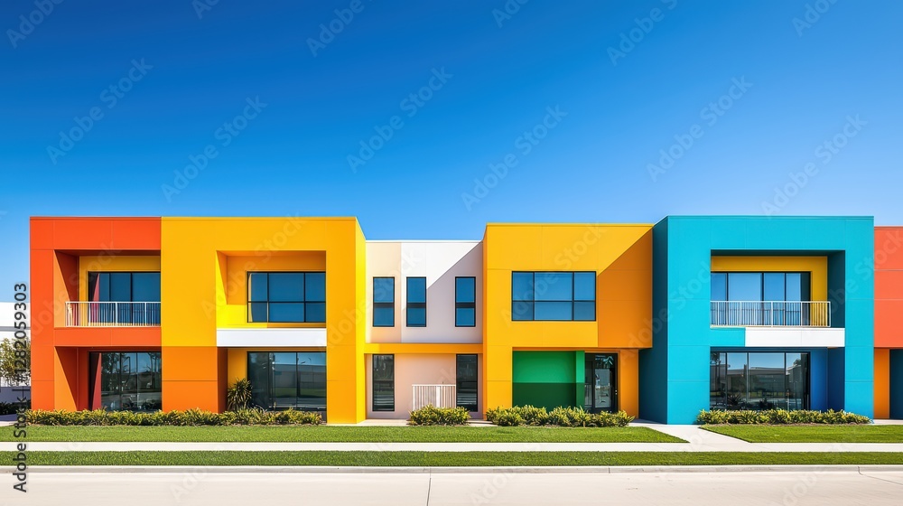 Vibrant Apartment Complex with Bold Geometric Colors and Design Vibrant Apartment Complex with Bold Geometric Colors and Design