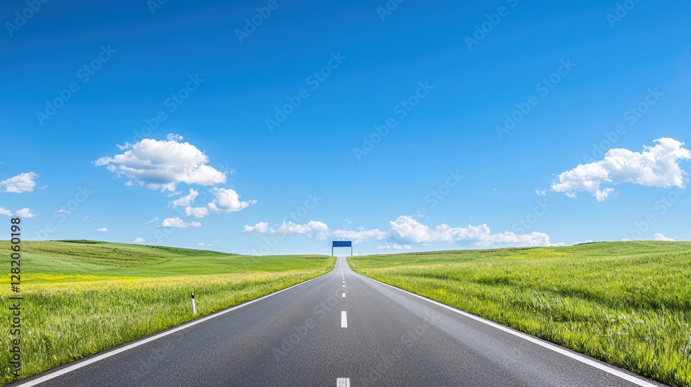 Blank Billboard on Rural Roadside Under Blue Sky with Clouds Blank Billboard on Rural Roadside Under Blue Sky with Clouds