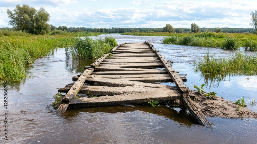 Fototapeta premium Broken Bridge Over a River Symbolizing Failure and Abandonment