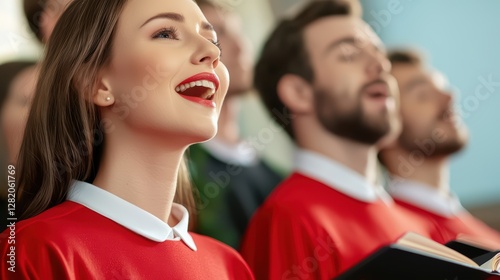 Large Choir Singing Harmoniously in a Beautiful Church Setting